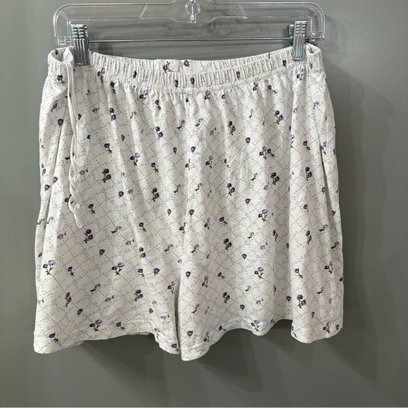 Vintage Oscar De La Renta Pajama Set Purple Floral Button up Short Set Size XL - Picture 7 of 8